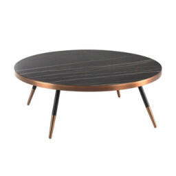 Angel Cerda Stylish Round Coffee Table With Porcelain Marble Top And Black Steel Legs