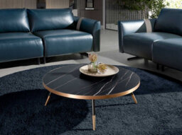 Angel Cerda Stylish Round Coffee Table With Porcelain Marble Top And Black Steel Legs - thumbnail 2