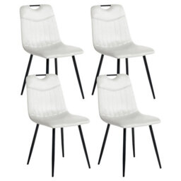 Beliani Set Of 4 Dining Chairs Argyle Velvet Off-White - thumbnail 1
