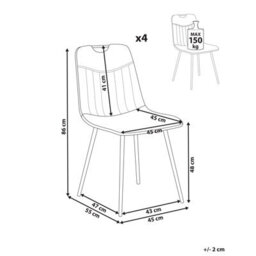 Beliani Set Of 4 Dining Chairs Argyle Velvet Off-White - thumbnail 3