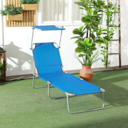 Outsunny Folding Sun Lounger W/ Sunshade Adjustable Backrest Bright Blue