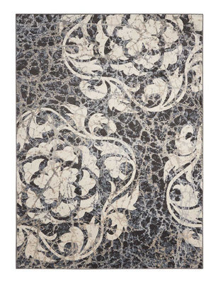 Ivory Charcoal Rug, Stain-Resistant Floral Rug With 10mm Thick, Luxurious Rug For Bedroom, & Dining Room-66 X 229Cm (Runner)