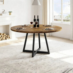 "Dining Table 47"" Round Metal Base Wood Top Space Saving Table" - thumbnail 1
