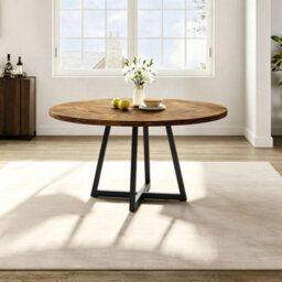 "Dining Table 47"" Round Metal Base Wood Top Space Saving Table" - thumbnail 3