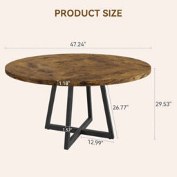 "Dining Table 47"" Round Metal Base Wood Top Space Saving Table" - thumbnail 2