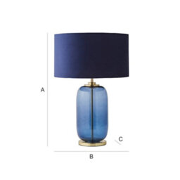 Valuelights Leigh Navy Blue Glass And Gold Detail Table Lamp With Velvet Drum Shade - thumbnail 7