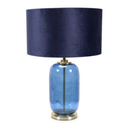 Valuelights Leigh Navy Blue Glass And Gold Detail Table Lamp With Velvet Drum Shade - thumbnail 2