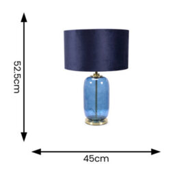 Valuelights Leigh Navy Blue Glass And Gold Detail Table Lamp With Velvet Drum Shade - thumbnail 9