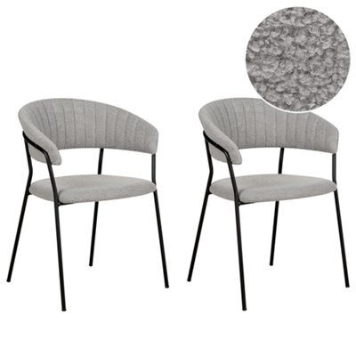 Beliani Set Of 2 Dining Chairs Mariposa Boucle Grey - image 1