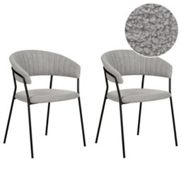 Beliani Set Of 2 Dining Chairs Mariposa Boucle Grey - thumbnail 1