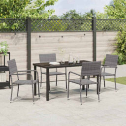 Berkfield Modern Garden Dining Set 5 Pcs Grey Poly Rattan - thumbnail 4