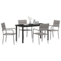 Berkfield Modern Garden Dining Set 5 Pcs Grey Poly Rattan - thumbnail 3