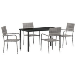 Berkfield Modern Garden Dining Set 5 Pcs Grey Poly Rattan - thumbnail 1