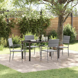 Berkfield Modern Garden Dining Set 5 Pcs Grey Poly Rattan - thumbnail 2