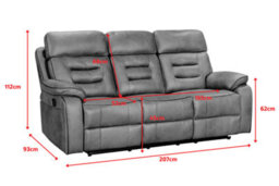 Faux Leather Grey 3 Seater Manual Recliner Sofa Venetian - thumbnail 9