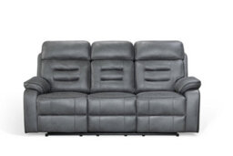 Faux Leather Grey 3 Seater Manual Recliner Sofa Venetian - thumbnail 4