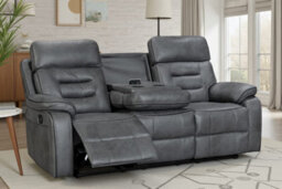 Faux Leather Grey 3 Seater Manual Recliner Sofa Venetian - thumbnail 1