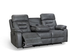 Faux Leather Grey 3 Seater Manual Recliner Sofa Venetian - thumbnail 2