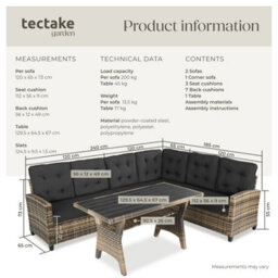 Tectake Garden Furniture Set Catania - For 6 People, Weather-Resistant, Thick Cushions  - Nature - thumbnail 6
