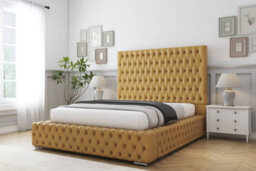 "Sloomy Ambassador Mustard Plush Bed Frame With Mattress With 50""  Upholstered Headboard 5' King" - thumbnail 2