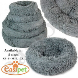 Actiaspet Dog Cat Bed Fluffy Donut Kitten Puppy Pet Cushion Calming Mattress L (Grey)