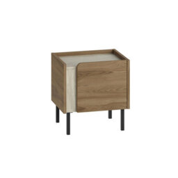 Decortie Norm Modern Bedside Table Nightstand 45Cm Soft-Close Door Storage Metal Legs Travertine, Whiskey Oak Bedroom - thumbnail 2