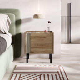Decortie Norm Modern Bedside Table Nightstand 45Cm Soft-Close Door Storage Metal Legs Travertine, Whiskey Oak Bedroom - thumbnail 6