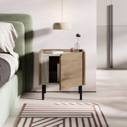 Decortie Norm Modern Bedside Table Nightstand 45Cm Soft-Close Door Storage Metal Legs Travertine, Whiskey Oak Bedroom - thumbnail 5
