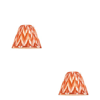 Loops Set Of 2 Elegant Handcrafted Apricot Orange Tapered Lamp Shades With Unique Zigzag Pattern - image 1