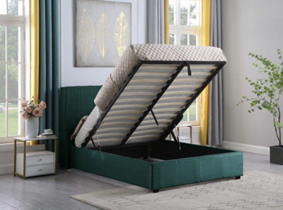 Seconique Amelia Plus 5Ft Kingsize Storage Lift Up Bed Green Velvet Fabric - image 1
