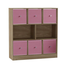 Urbn-Living Urbnliving Asymmetrical 8 Cube Bookcase Shelf Storage Unit W/ 6 Fabric Drawer Inserts (Oak+Pastel Pink) - thumbnail 3
