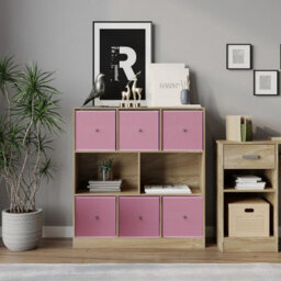 Urbn-Living Urbnliving Asymmetrical 8 Cube Bookcase Shelf Storage Unit W/ 6 Fabric Drawer Inserts (Oak+Pastel Pink) - thumbnail 4