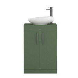 Royal Bathrooms Turin 600mm Freestanding Bathroom Vanity Unit With Sink 2 Door Matt Green & Nova Countertop Basin - thumbnail 5