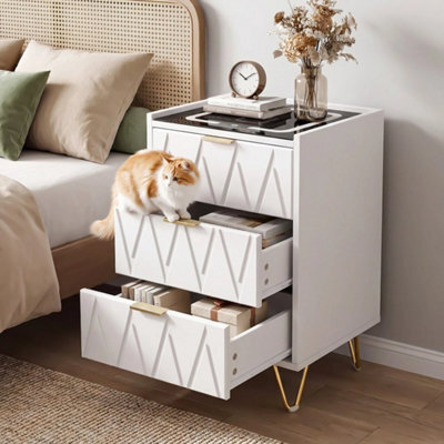 3 Drawers 2 Design White Drawer Smart Bedside Table Bedroom Bedside Cabinet Furniture Storage - image 1