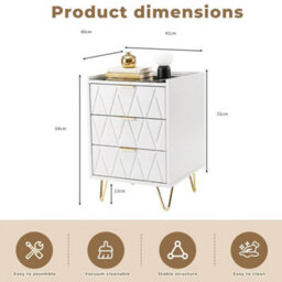 3 Drawers 2 Design White Drawer Smart Bedside Table Bedroom Bedside Cabinet Furniture Storage - thumbnail 2