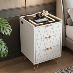 3 Drawers 2 Design White Drawer Smart Bedside Table Bedroom Bedside Cabinet Furniture Storage - thumbnail 3