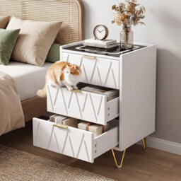 3 Drawers 2 Design White Drawer Smart Bedside Table Bedroom Bedside Cabinet Furniture Storage - thumbnail 1