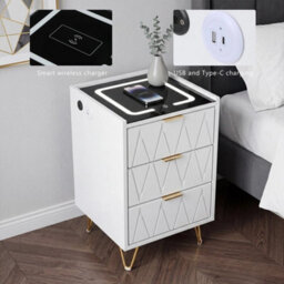 3 Drawers 2 Design White Drawer Smart Bedside Table Bedroom Bedside Cabinet Furniture Storage - thumbnail 5