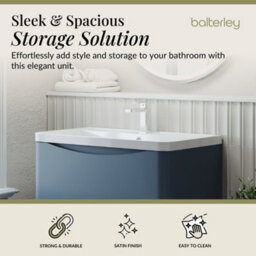 Balterley Dunwood Floor Standing 2 Drawer Bathroom Vanity Unit & Polymarble Basin, Satin Blue, 755mm - thumbnail 3