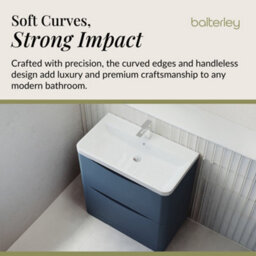 Balterley Dunwood Floor Standing 2 Drawer Bathroom Vanity Unit & Polymarble Basin, Satin Blue, 755mm - thumbnail 6