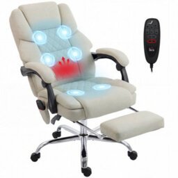 Homcom Massage Office Chair With Heat, Reclining Desk Chair, Cream - thumbnail 2