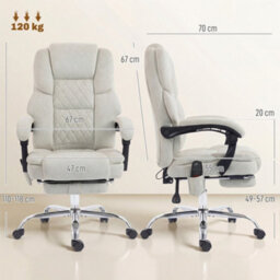 Homcom Massage Office Chair With Heat, Reclining Desk Chair, Cream - thumbnail 3