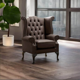 Chesterfield High Back Wing Chair Shelly Dark Chocolate Leather Bespoke In Queen Anne Style - thumbnail 3