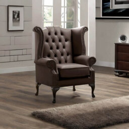 Chesterfield High Back Wing Chair Shelly Dark Chocolate Leather Bespoke In Queen Anne Style - thumbnail 2