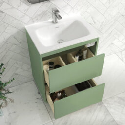 Royal Bathrooms Orion 600mm Mint Sage 2 Drawer Freestanding Vanity Unit With Stone Basin & Chrome Strip - thumbnail 3