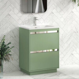 Royal Bathrooms Orion 600mm Mint Sage 2 Drawer Freestanding Vanity Unit With Stone Basin & Chrome Strip - thumbnail 4