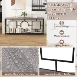 Costway 180Cm Long Mid-Century Console Table Rustic Metal Frame Sofa Table - thumbnail 7