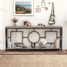 Costway 180Cm Long Mid-Century Console Table Rustic Metal Frame Sofa Table - thumbnail 4