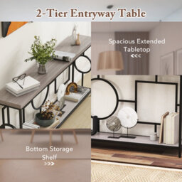 Costway 180Cm Long Mid-Century Console Table Rustic Metal Frame Sofa Table - thumbnail 6