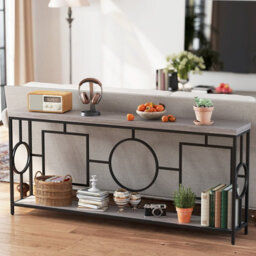 Costway 180Cm Long Mid-Century Console Table Rustic Metal Frame Sofa Table - thumbnail 5